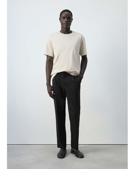 Mango White Adjustable Lyocell-Cotton Blend Trousers for men