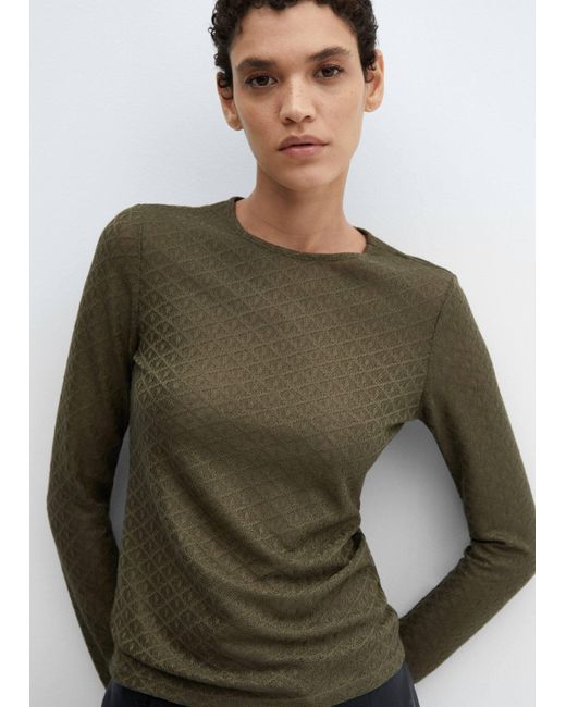 Mango Green Textured Knit T-shirt
