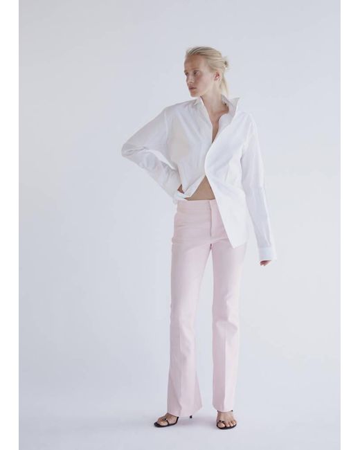 Mango White Mid-Rise Flare Trousers
