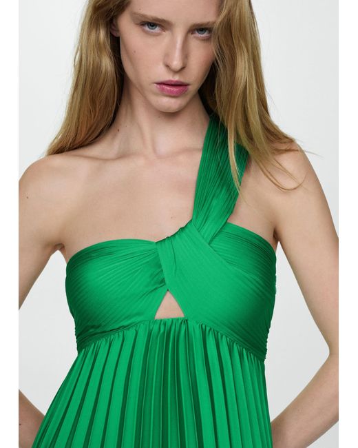 Mango Green Asymmetrical Pleated Dress