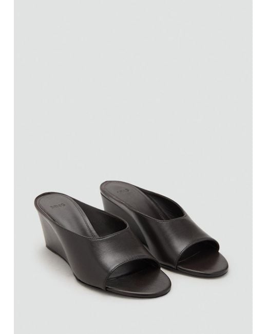 Mango Gray Leather Wedge Sandals