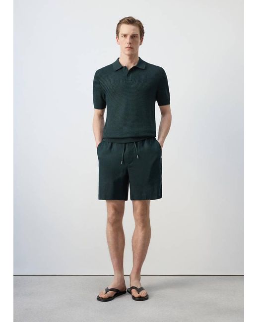Mango Green Linen-Blend Bermuda Shorts With Cord Detail for men