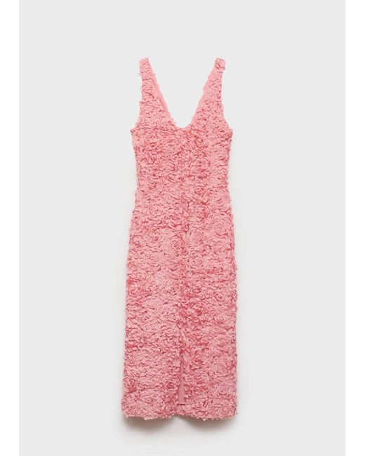 Mango Pink Tulle Dress With Embroidered Flower
