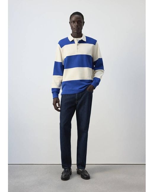 Mango Blue 100% Cotton Striped Sweatshirt for men