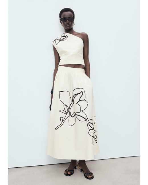 Jupe Brodée Coton Blanc Cassé Mango en coloris White