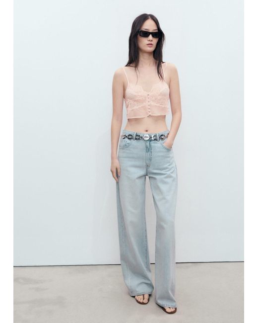 Mango Gray Lace Crop Top