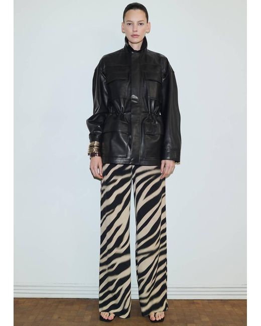Mango Black Zebra-Print Straight-Fit Trousers
