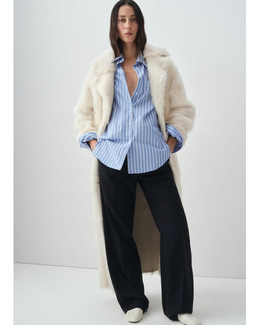Camicia 100% Cotone Righe Celeste di Mango in Blue