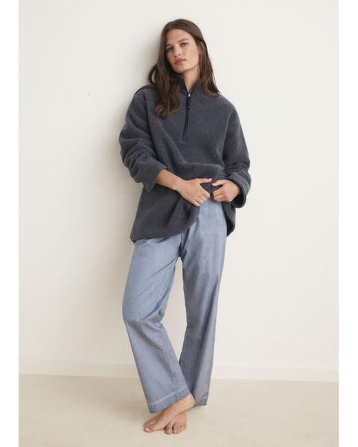 Felpa Montone Zip Blu Inchiostro di Mango in Blue