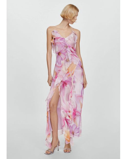 Mango Pink Ruffled Floral Print Dress