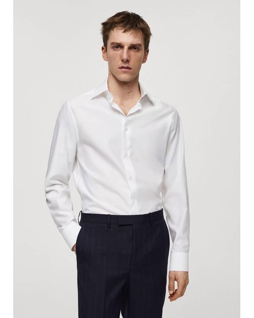 Mango White 100% Cotton Slim Fit Twill Shirt for men