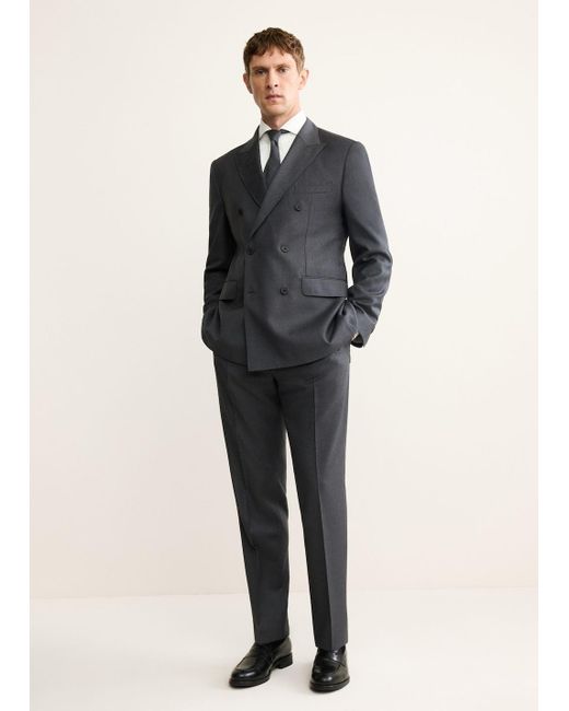 Mango Multicolor 100% Italian Virgin Wool Flannel Suit Trousers for men