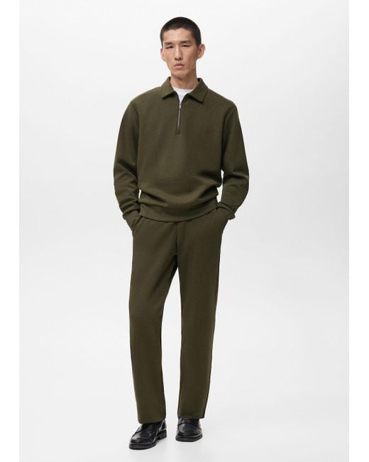 Mango Green Cotton Joggers With Elastic Waist for men