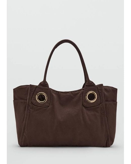 Mango Brown Canvas Eyelets Handbag