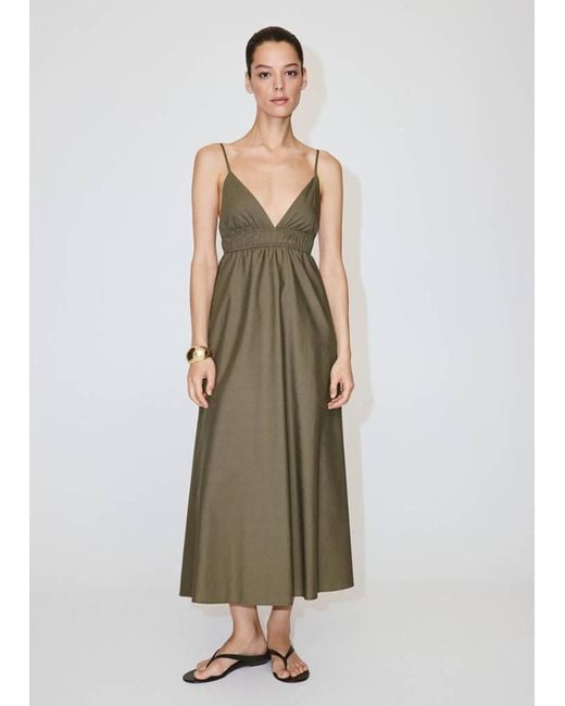 Mango Natural Lyocell Dress With Gathered V-Neck