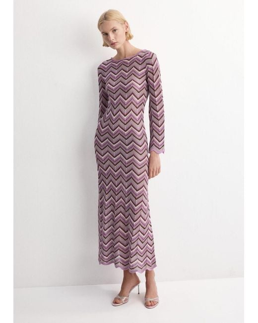mango pink knit dress Long Flared Knitted in Purple Pleated dress