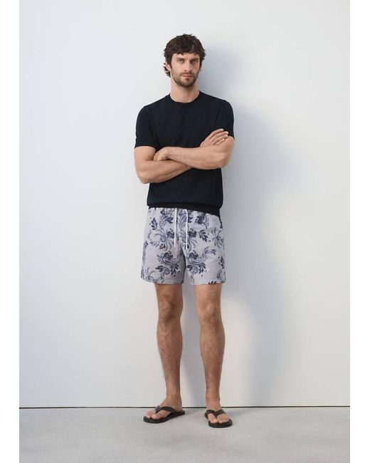 Mango Blue Printed Drawstring Swimming Costume for men