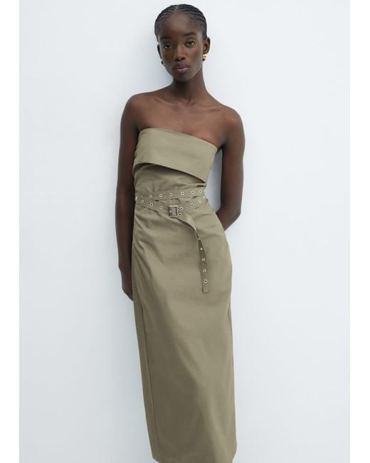 Mango Belted Strapless Dress in Green Lyst UK