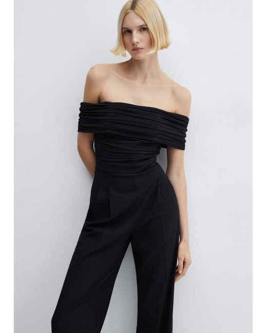 Mango Blue Off-the-shoulder Jumpsuit With Gathered Detail