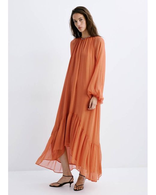 Mango Orange Ruffles Flowy Dress