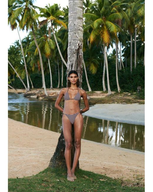 Mango Green Cheeky Ribbed Striped Bikini Briefs