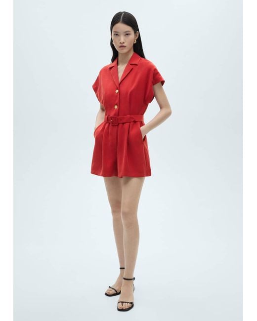 Mango Red Belt Short Jumpsuit