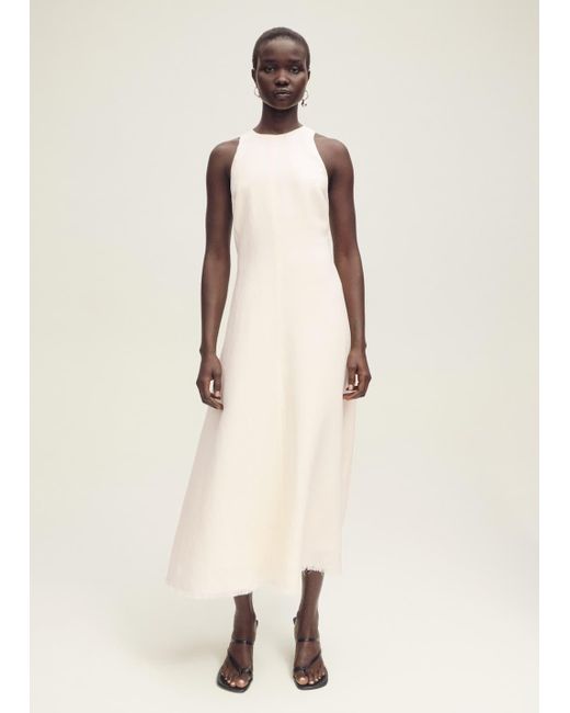 Mango Natural Linen Dress With Frayed Hem Off