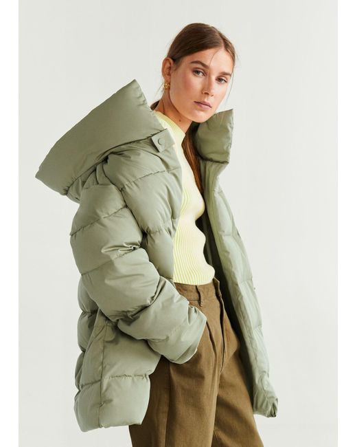 Mango Hood Quilted Coat in Green Lyst UK
