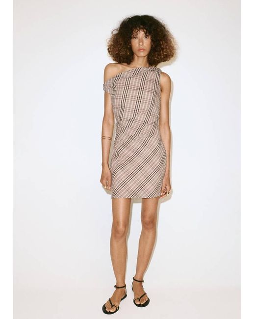 Mango Natural Asymmetric Cotton Checkered Dress