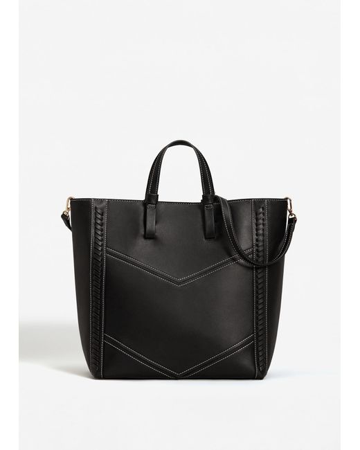 mango contrast seam shopper bag in black lyst mango contrast seam shopper bag in black lyst