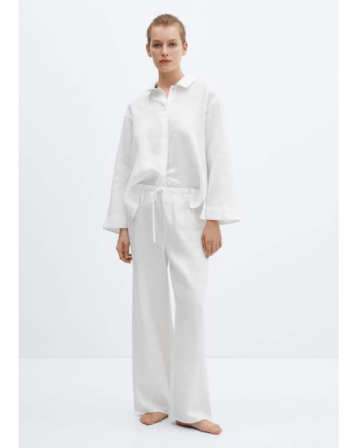 Mango White 100% Linen Pyjama Trousers