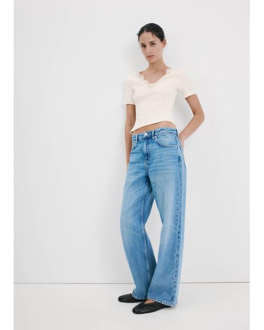 Mango Blue Lace Trim Top