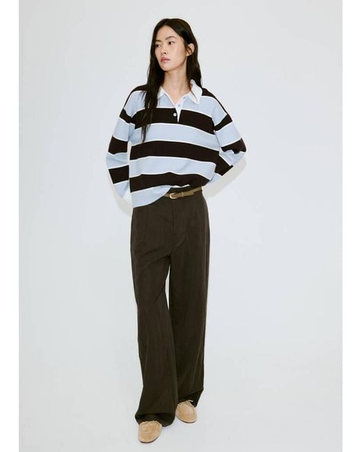 Mango Blue Striped Polo Neck Sweater