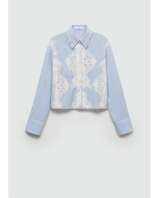 Mango Blue Embroidery Striped Shirt Sky