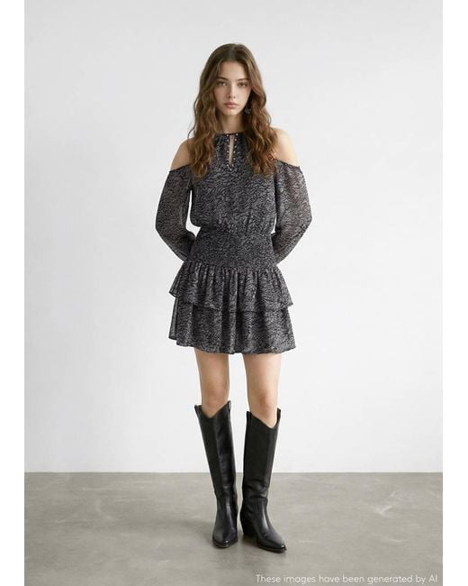 MANGO TEEN Blue Cut-Out Frill Dress