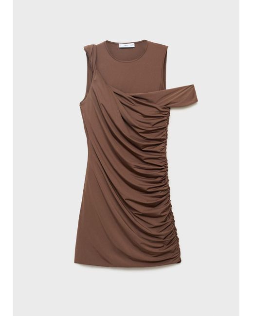 Mango Natural Draped Dress With Asymmetrical Straps