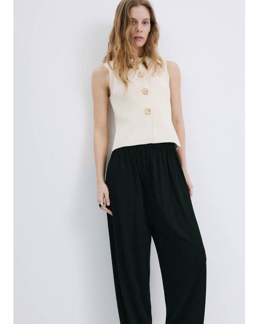 Mango Multicolor Knitted Waistcoat With Contrast Piping Ecru