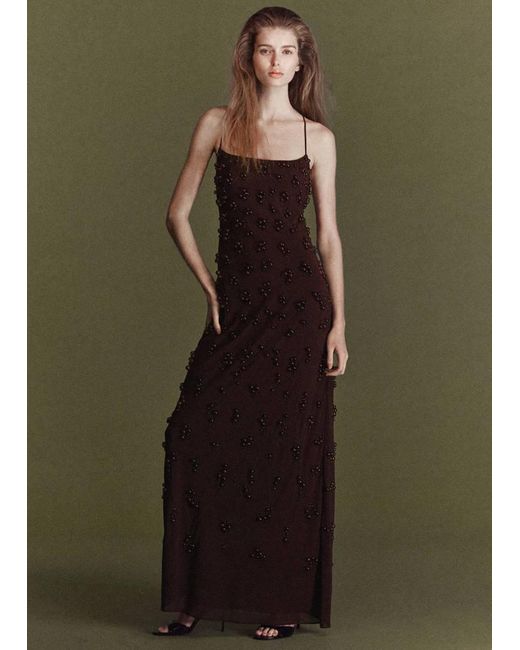 Mango Green Long Dress With Embroidered Spheres