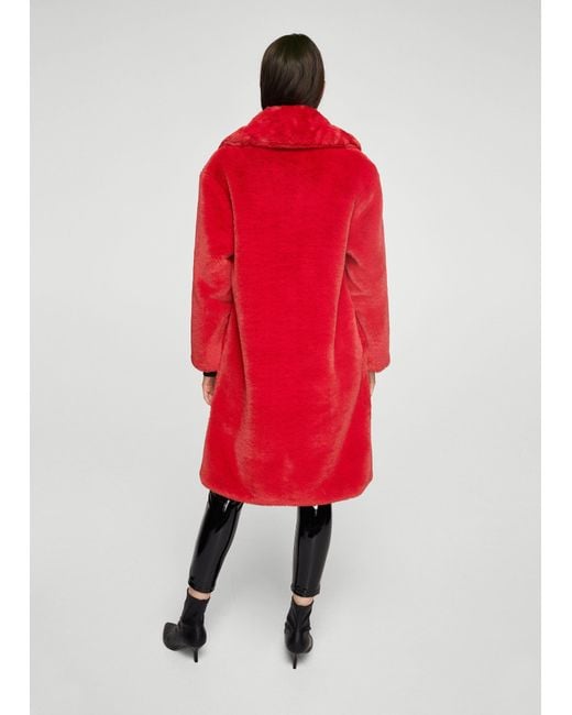 Mango Red Lapels Faux Fur Coat