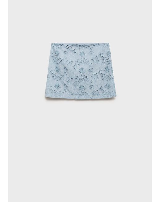 Mango White Embroidered Cotton Skirt