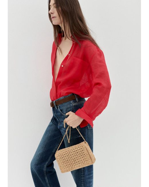 Mango Red Natural Fibre Shoulder Bag With Studs