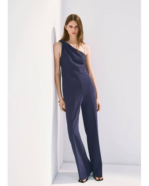 Mango Blue Long Jumpsuit With Knot