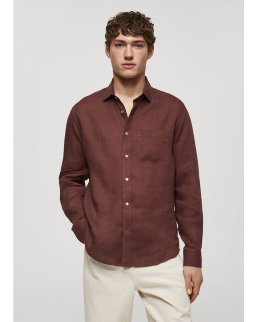 Mango Red Classic Fit 100% Linen Shirt for men