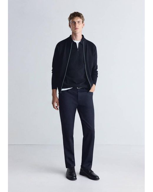 Mango Blue Comfort Stretch Knit Cardigan for men