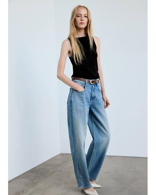 Mango Black Fine Knit Boat Neck Top