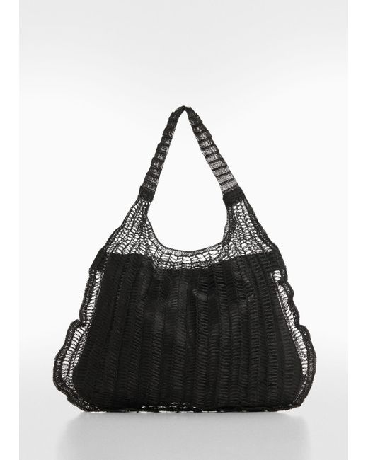 Mango Black Mesh Pattern Shopper Bag