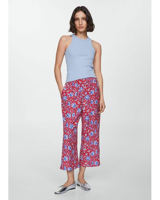 Mango Red Floral Print Culotte Trousers