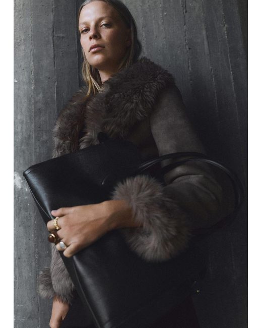 Mango Black Medium Bag With Beaten Leather Effect
