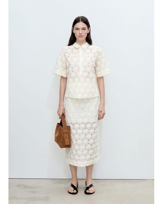 Mango White Openwork Textured Floral Skirt
