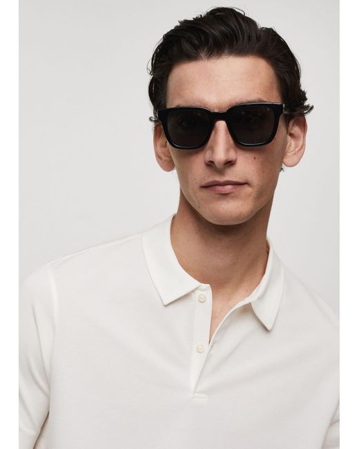 Mango White Slim-fit Textured Cotton Polo Shirt for men